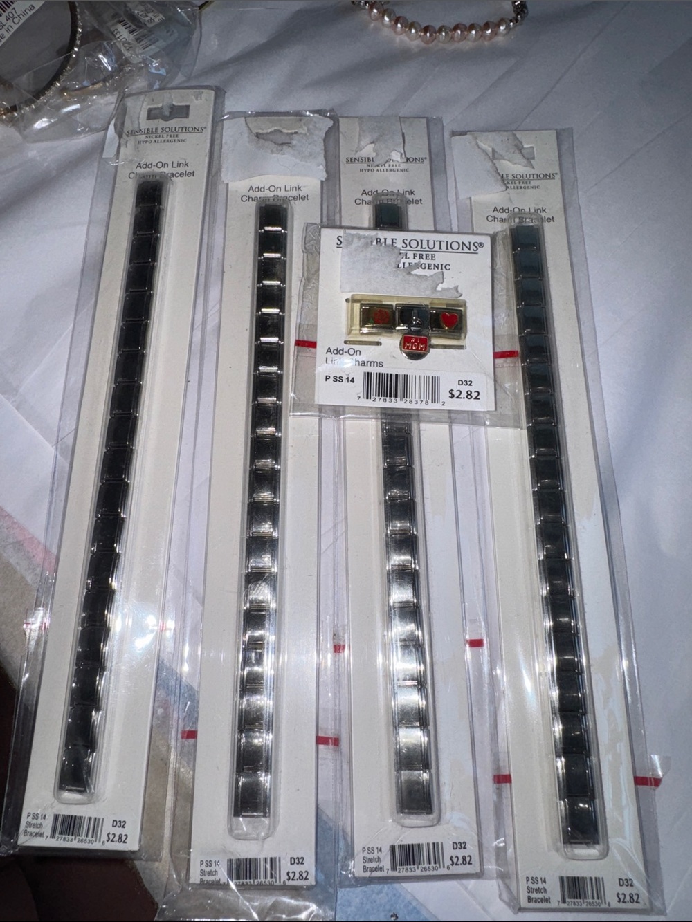 Vintage Sensible Solutions Add-On Link Charm Bracelets Lot of 4 + Mom Charms NOS